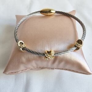 Elegant Two Tonev Gold Plated Cubic Zirconia Cable Bracelet